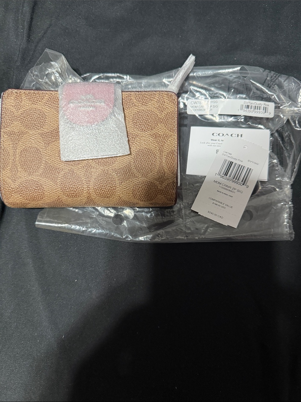 Coach Brown Signature Compact Wallet with Light Tab